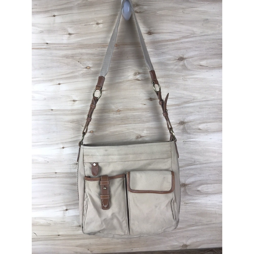 Vintage Fossil Canvas Crossbody Bag Purse Tan N.054 Original Premium Unisex